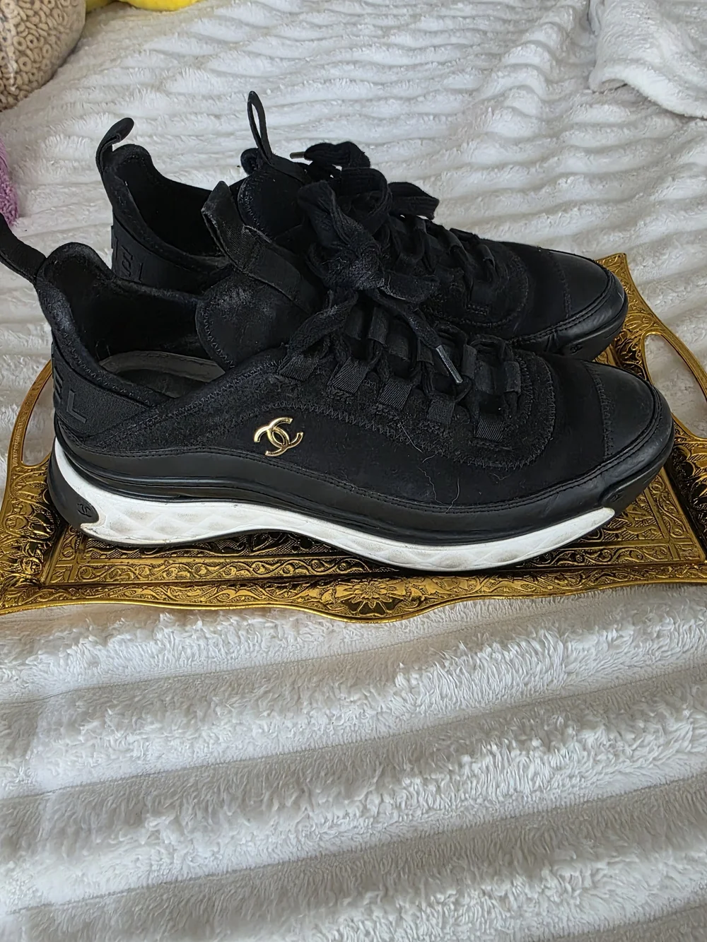 CHANEL Black and White CC Medallion Sneakers